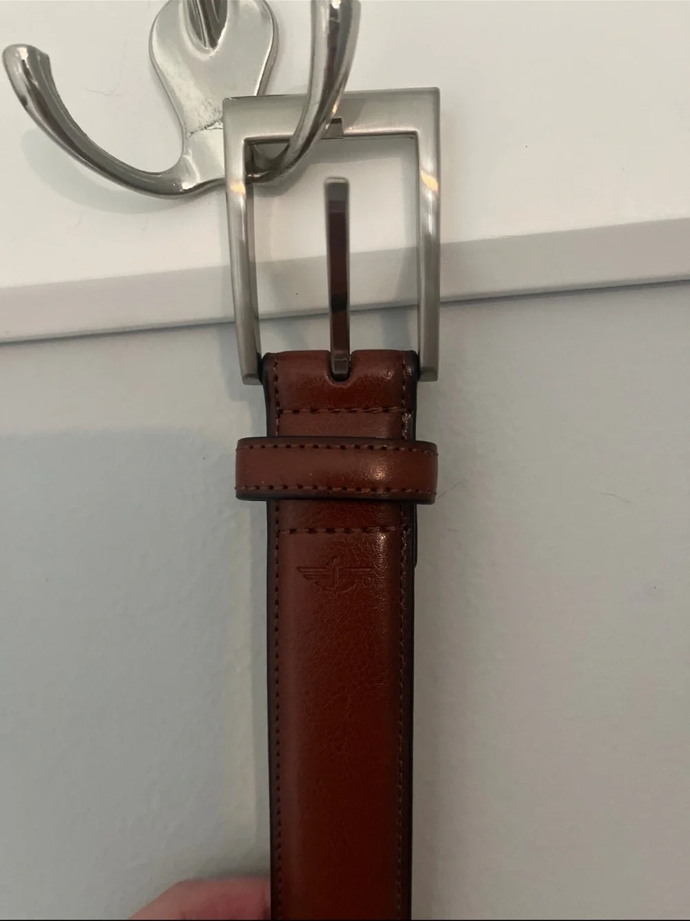 Dockers Men's Brown Leather Belt with Silver Buckle